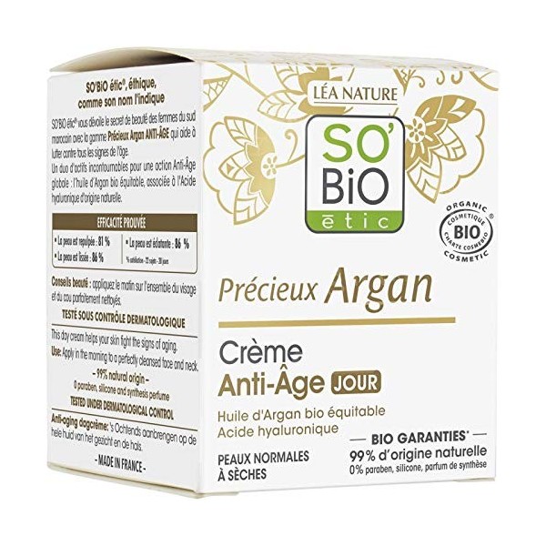 SO BIO - Crème Anti Âge Argan Bio 50Ml - Lot De 2 