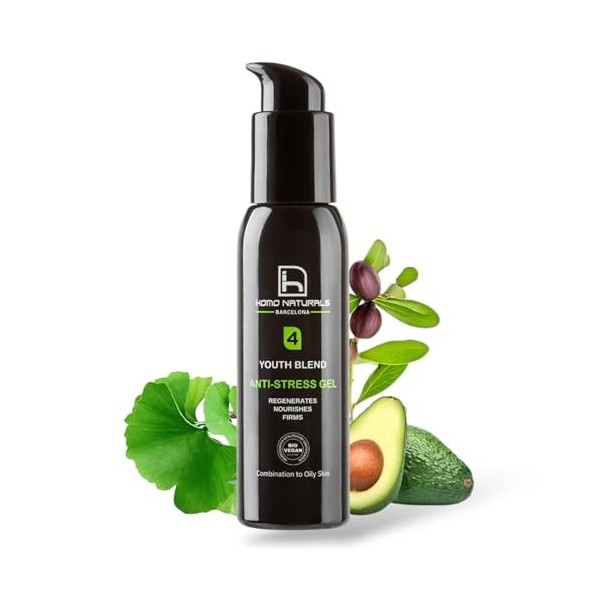 Homo Naturals Gel anti-rides pour homme Naturel - Crème hydratante - Acide hyaluronique et Bakuchiol - Crème visage - Crème a...