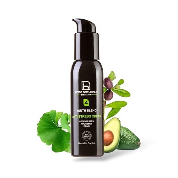 Homo Naturals Gel anti-rides pour homme Naturel - Crème hydratante - Acide hyaluronique et Bakuchiol - Crème visage - Crème a...