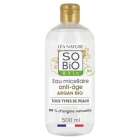 SOBIO ETIC – Eau Micellaire Réparatrice Anti-Âge, Hydratation à l’Argan Bio & Acide HyaLouronique 500 mL - Le lot de 3