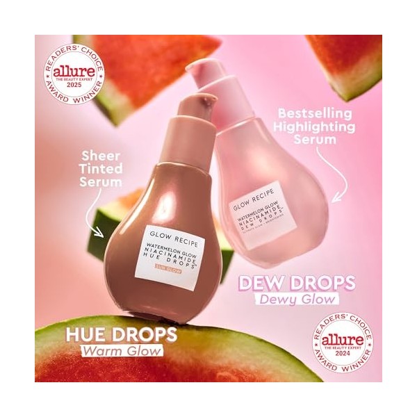 Glow Recipe Watermelon Glow Niacinamide Hue Drops Sun Glow Sérum Crème Jour et Nuit