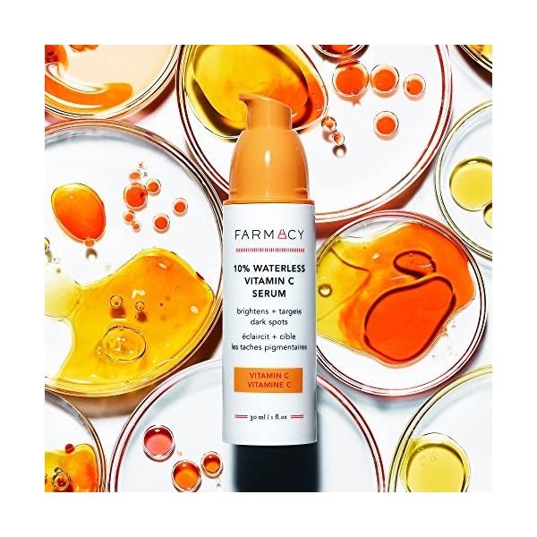 Farmacy Sérum à 10 % de vitamine C pour le visage - Sans eau - Anti-taches sombres pour le visage - Antioxydant avec acide fé