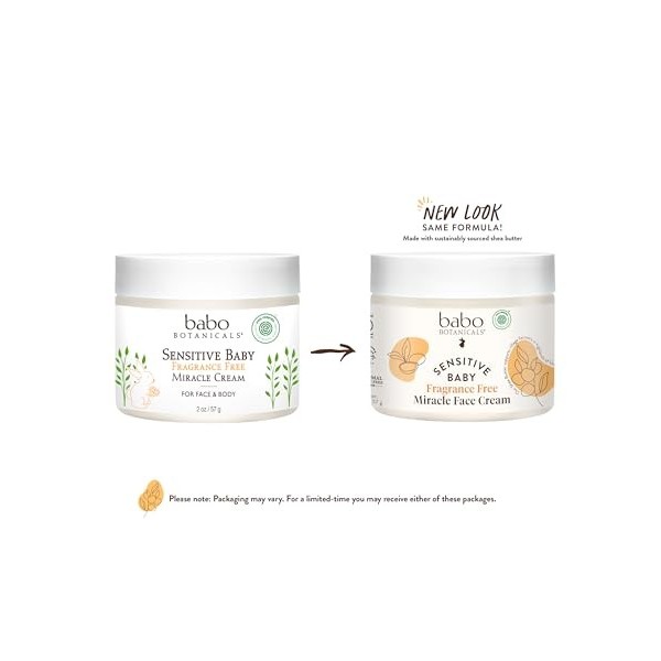 Babo Botanicals Sensitive Baby Miracle Cream Crème hydratante sans parfum pour le visage et le corps avec calendula bio, beur