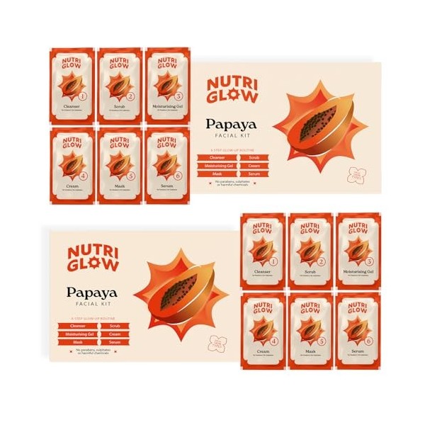 Nutriglow Naturals Advanced Pro Formula Papaya Facial Kit for Even Skin Tone, Excess Pigmentation & Helps Reduce Scars, 10Gm