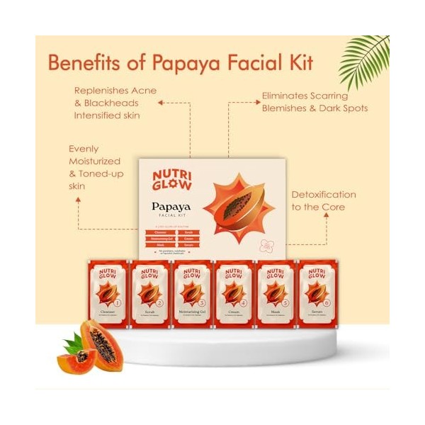 Nutriglow Naturals Advanced Pro Formula Papaya Facial Kit for Even Skin Tone, Excess Pigmentation & Helps Reduce Scars, 10Gm