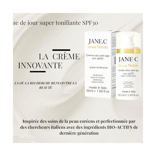 JANE·C Linea Nobilis Crème Visage Anti-Âge Super Tonifiante SPF30 | Soin K-Beauty, Bakuchiol, Bave d’Escargot, Vitamines B3 &