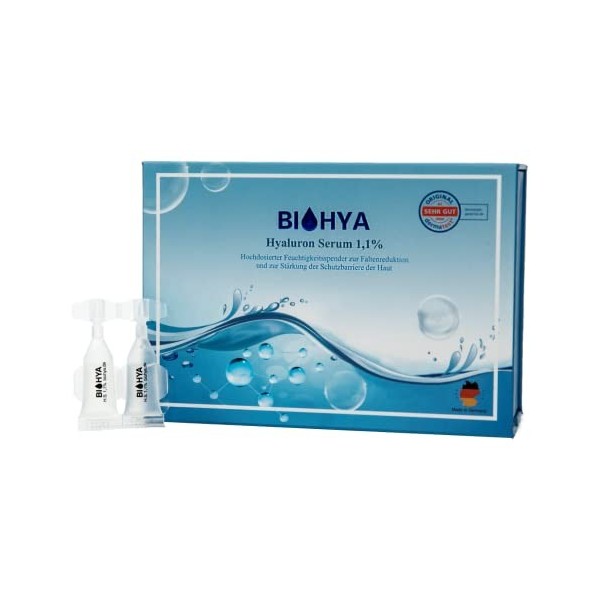 BIOHYA Sérum hyaluron 1.1% 30X1.5ML pendant un mois Hydratant à haute dose pour réduire les rides et renforcer la barrière pr