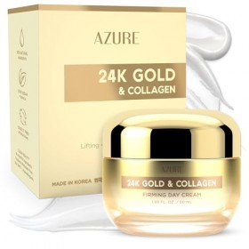 AZURE Crème de jour raffermissante à lor 24 carats et au collagène – Crème hydratante illuminante et liftante à lacide hyal