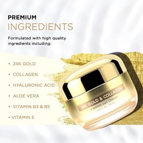 AZURE Crème de jour raffermissante à lor 24 carats et au collagène – Crème hydratante illuminante et liftante à lacide hyal