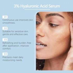 Sérum à 3% dacide hyaluronique pour le visage, hydratant à usage unique, améliore la douceur de la peau, soulage la sécheres ...