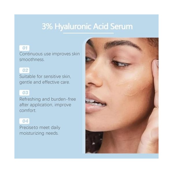 Sérum à 3% dacide hyaluronique pour le visage, hydratant à usage unique, améliore la douceur de la peau, soulage la sécheres ...