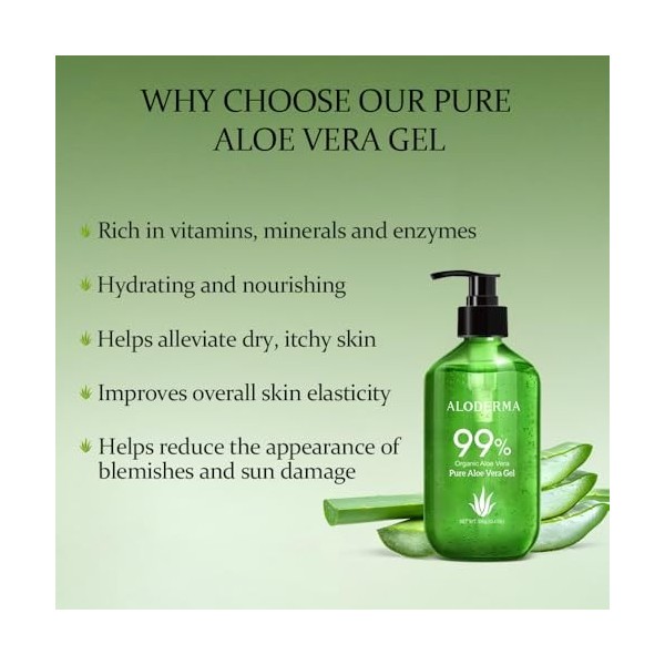 Aloderma Gel daloe vera pur fabriqué avec 99 % daloe vera certifié biologique par lUSDA en 12 heures de récolte 114 g, 11