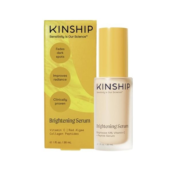 Kinship Brightwave Sérum à 10 % de vitamine C + peptide – Élimine les taches brunes, réduit les ridules et les frisures, visa