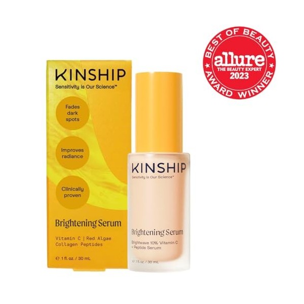 Kinship Brightwave Sérum à 10 % de vitamine C + peptide – Élimine les taches brunes, réduit les ridules et les frisures, visa