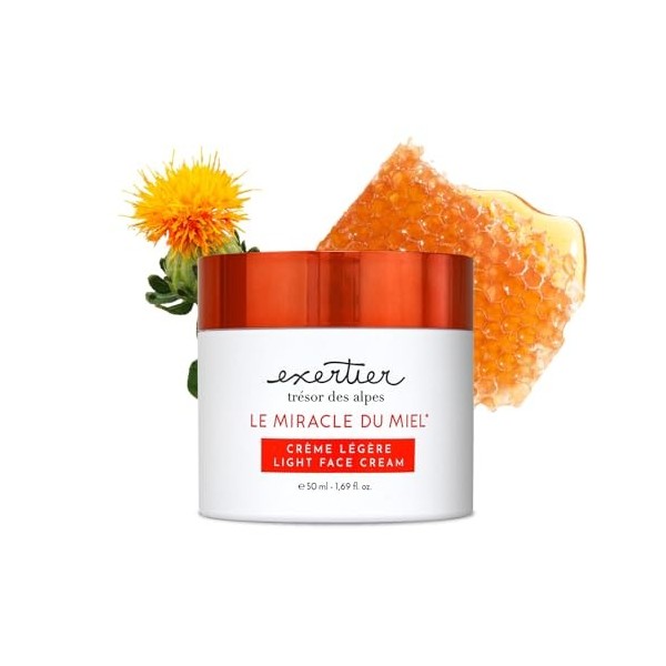 Crème Légère Visage de Jour,Soins Visage Hydratant Apaisant,Enrichie en Acide Hyaluronique et Miel dABEILLE Noir,Lisse et Il