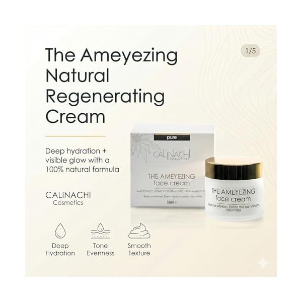 CALINACHI AMEYEZING Crème visage régénérante hydratante 50 ml | Leontopod Stems GX, Aquaxyl | Peau lissée, teint plus uniform