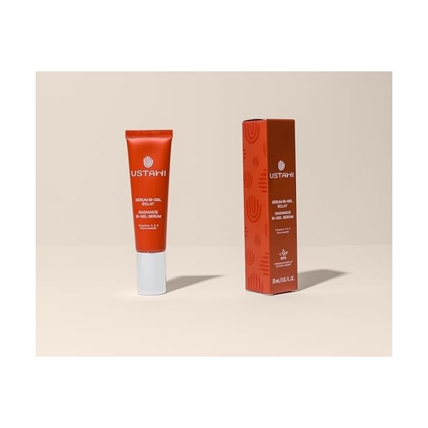 Ustawi Sérum Visage Bi-Gel Éclat et Luminosité, Hydrate la Peau pour un Teint Radieux avec de la Vitamine C et E et le Superf