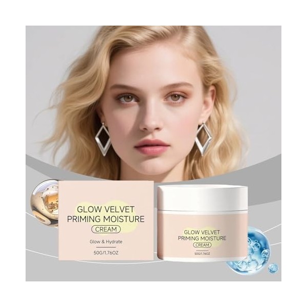 Crème hydratante Glow-Velvet Priming, base de maquillage longue tenue et minimisateur de pores, soin hydratant quotidien pour...