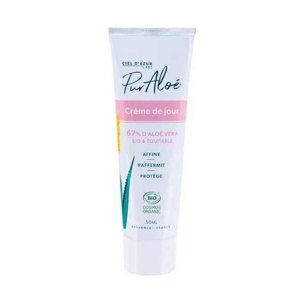 PURALOE – Soin Hydratant Visage Femme à l’Aloe Vera Bio, Texture Légère et Nourrissante Tube 50mL - Le Lot De 3
