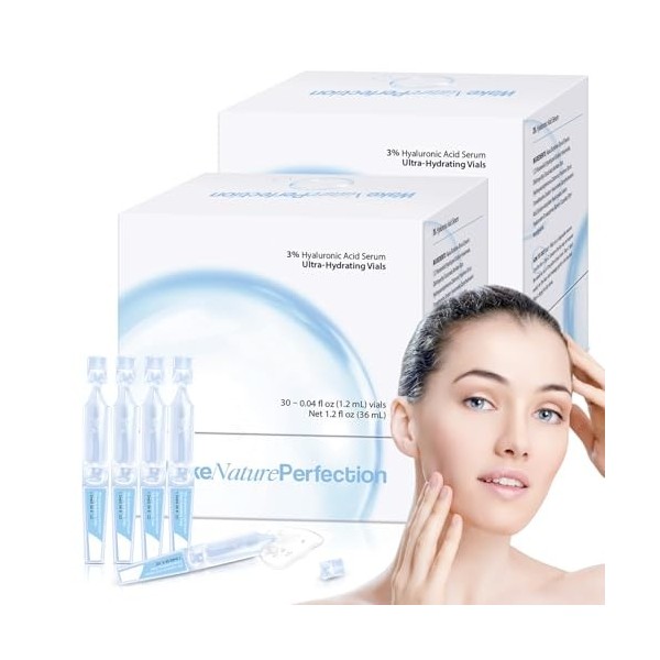 Sérum dacide hyaluronique à 3 % de fioles ultra-hydratantes, 60 tubes dacide hyaluronique, perfection Wake Nature, sérum hy