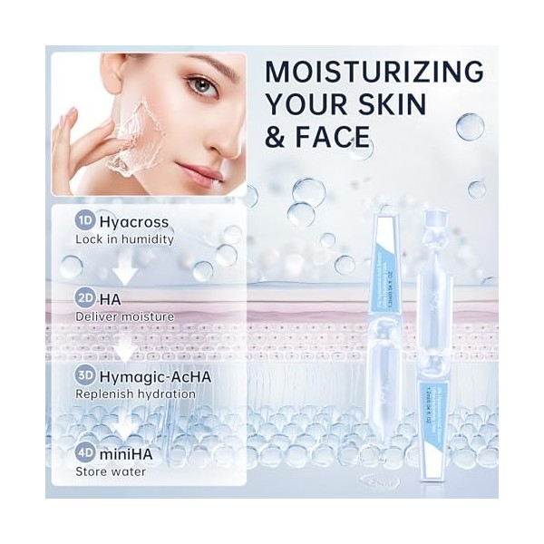 Sérum dacide hyaluronique à 3 % de fioles ultra-hydratantes, 60 tubes dacide hyaluronique, perfection Wake Nature, sérum hy