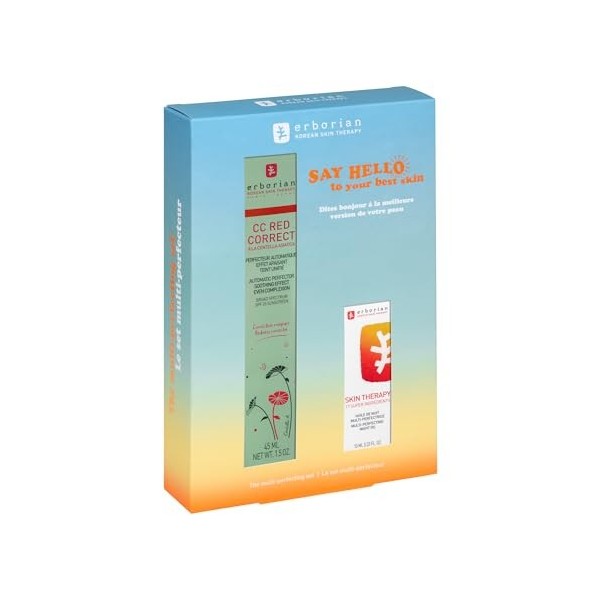 ERBORIAN | Coffret Duo Multi-Perfecteur Anti-Rougeurs | CC RED CORRECT 45ml & Skin Therapy Huile-Sérum Nuit 10ml | Soin Visag