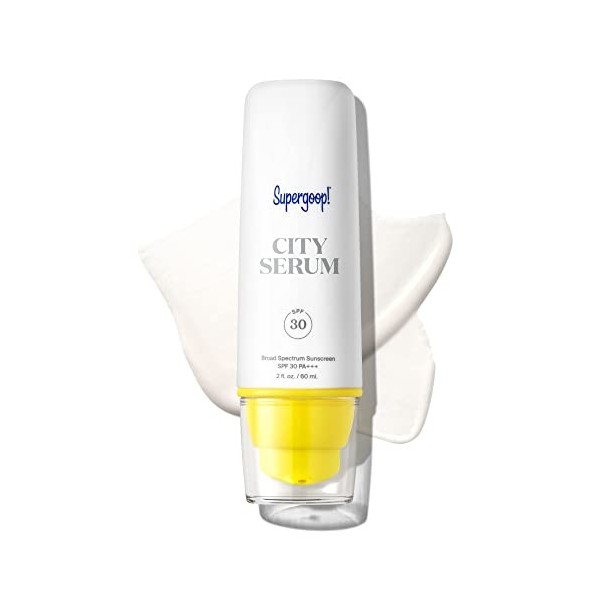 Supergoop! City Sunscreen Sérum anti-âge SPF 30, 60 ml, lotion matinale légère et riche en antioxydants, sérum vitaminé hydra