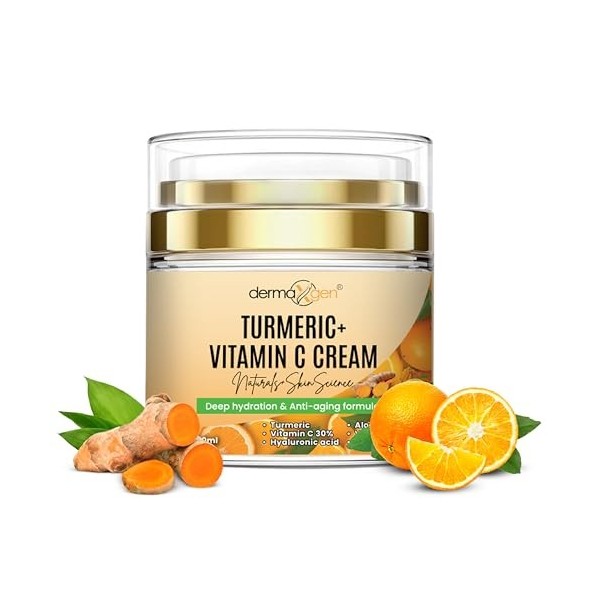 DERMAXGEN Curcuma + 30 % de vitamine C Glow Crème hydratante et réparatrice de la peau, hydratante avec ingrédients biologiqu