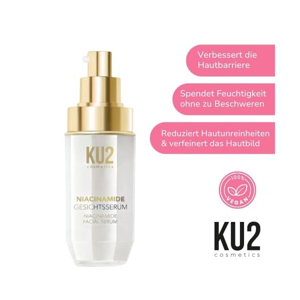 KU2 Cosmetics Sérum Niacinamide | Sérum pour le visage réduit les imperfections | équilibre le teint et réduit les pores | Id