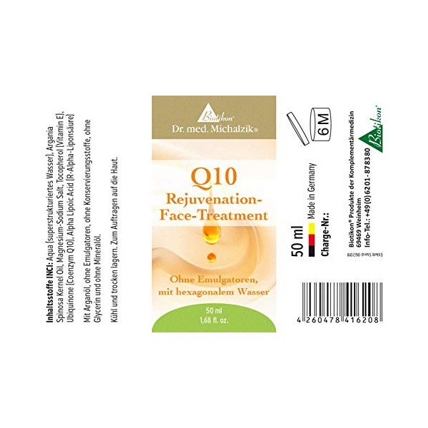 Crème de rajeunissement Q10 avec Q10 de haute qualité, tocotriénol et acide alpha lipoïque, crème pour le visage - selon Dr. 