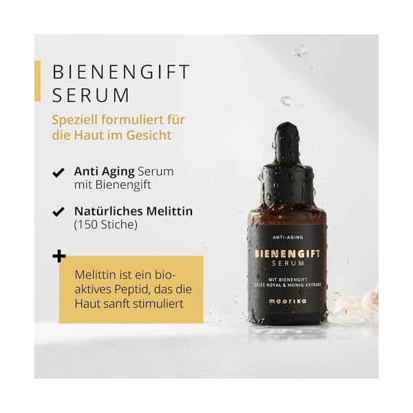 maorika Sérum anti-rides avec venin dabeille - Soin du visage anti-âge hautement dosé avec gelée royale et extrait de miel -
