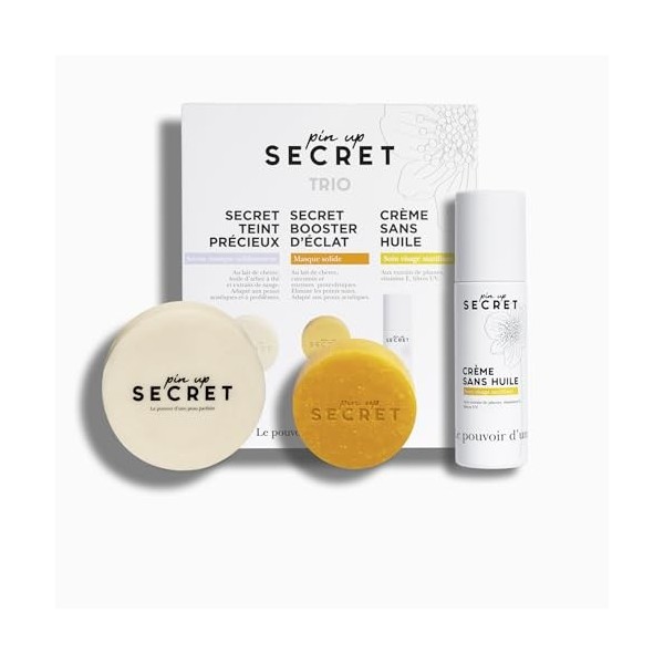 PIN UP SECRET - Coffret Trio Teint Parfait - 1 Savon Secret Teint Précieux, 1 Masque Secret Booster dÉclat et 1 Crème Sans H ...