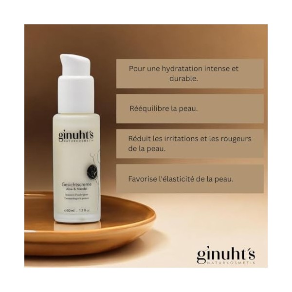 ginuht´s Crème de jour pour le visage 100 % bio pour une hydratation intense | Crème hydratante pour le visage | Crème de jou...