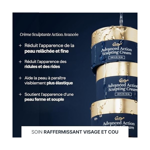 Crème sculptante City Beauty Advanced Action - Solution pour le relâchement de la mâchoire, laffaissement du visage et les r ...