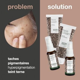 Réduisez les problèmes de pigmentation sur le visage avec un ensemble de 4 pièces composé dun nettoyant pour le visage, dun