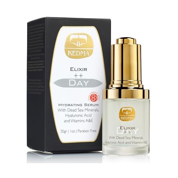 Kedma - Sérum de Jour Elixir Enrichi en Acide Hyaluronique et Vitamines A & E - Hydratant et Raffermissant - 30g