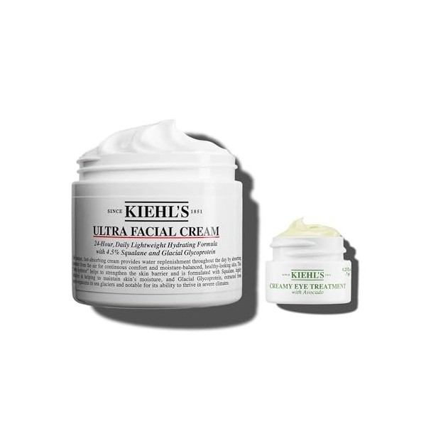 Kiehls, Duo Crème Visage Hydratante Ultra Facial 125ml + Mini Avocado Eye Cream, Nourrissante & Légère, Avec Squalane & Glyc