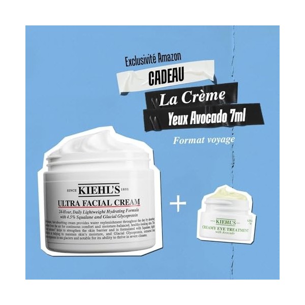 Kiehls, Duo Crème Visage Hydratante Ultra Facial 125ml + Mini Avocado Eye Cream, Nourrissante & Légère, Avec Squalane & Glyc