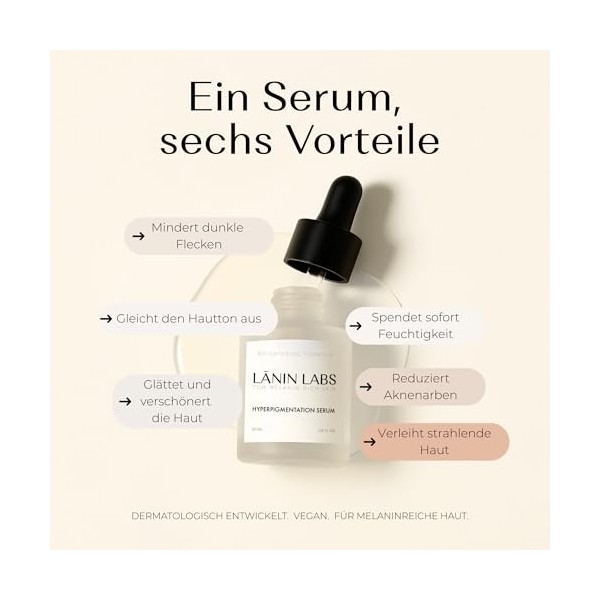 LĀNIN LABS Sérum hyperpigmentation - 30 ml - Sérum à la niacinamide pour peau riche en mélanine contre les taches pigmentaire...