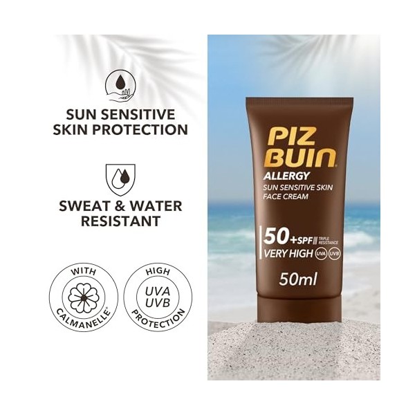 Piz Buin Allergy Crème Facial SPF50 50 ml Lot de 5 Crème Jour et Nuit