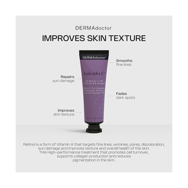 Crème anti-âge du complexe DERMAdoctor Kakadu C 1% Retinol + 12% C Ferulic & E 1.01 fl.oz Crème Jour et Nuit