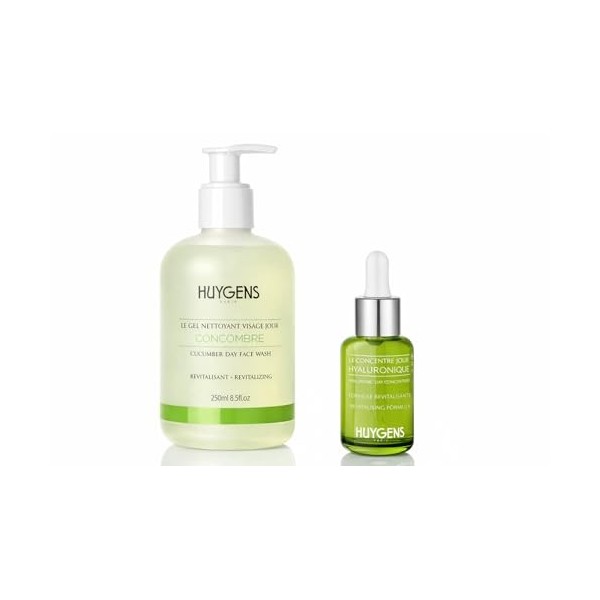 HUYGENS Morning Duo -Gel Nettoyant Visage Revitalisant Concombre & Sérum Acide Hyaluronique Visage Crème Jour et Nuit