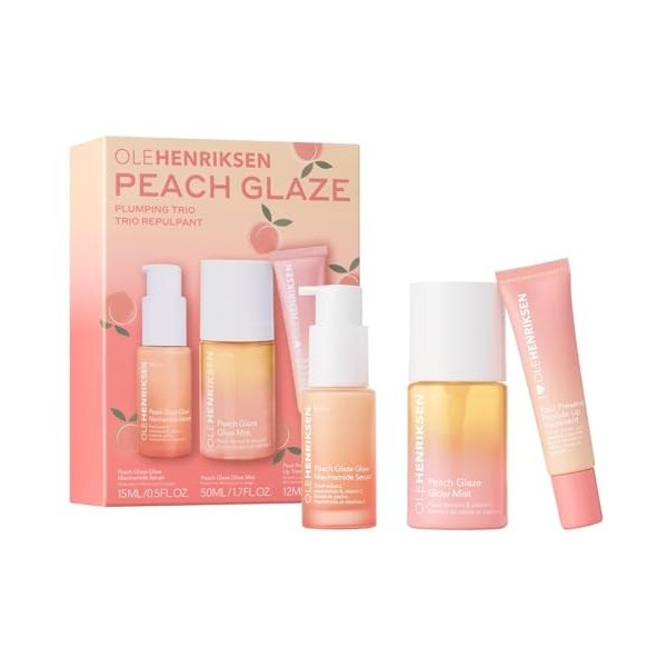 OLEHENRIKSEN ORIGINAL PEACH GLACE PLUMPING TRIO Kit de soin avec niacinamide et vitamine C Vegan 50 ml + 15 ml + 12 ml