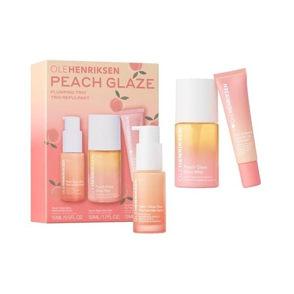 OLEHENRIKSEN ORIGINAL PEACH GLACE PLUMPING TRIO Kit de soin avec niacinamide et vitamine C Vegan 50 ml + 15 ml + 12 ml