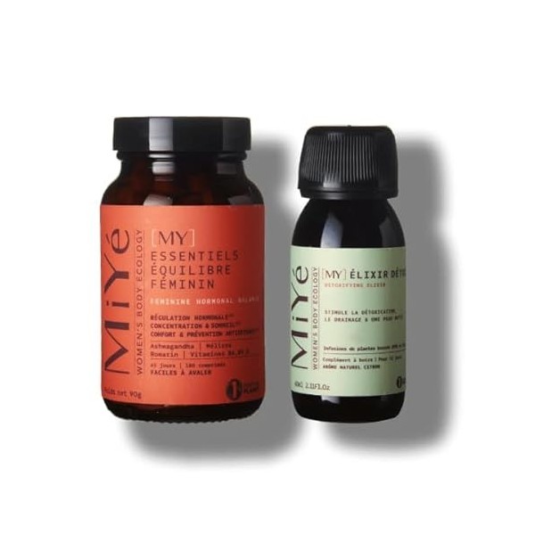MiYé | Pack Elixir detox + Complément équilibre hormonal | Ashwagandha, melisse, vitamine B, zinc, bardane, ortie | Contre le...