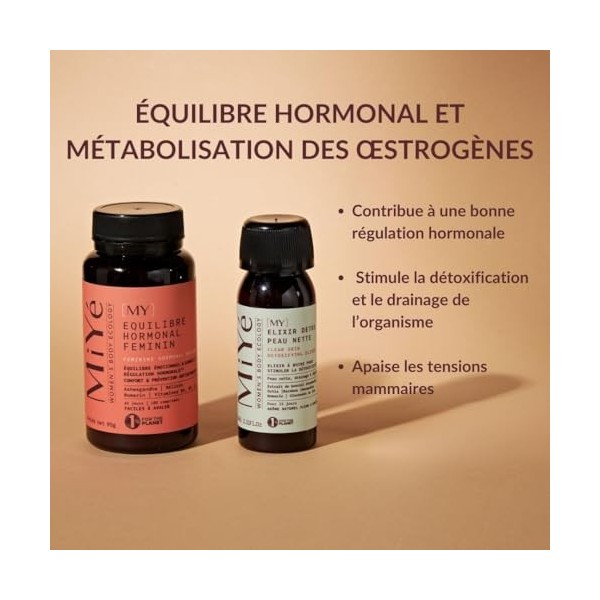 MiYé | Pack Elixir detox + Complément équilibre hormonal | Ashwagandha, melisse, vitamine B, zinc, bardane, ortie | Contre le...
