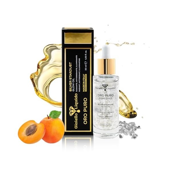 Gioiello Liquido Silver Stardust Glow Huile pour visage nourrissante - avec argent pur et huiles concentrées - Idéal pour Der...