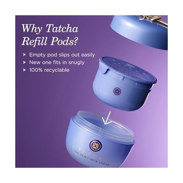 Tatcha The Dewy Skin Cream Refill 50 ml - Crème hydratante riche pour une peau éclatante et repulpée - Avec Purple Rice japon...