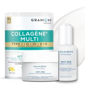 Day Routine - GRANIONS - CREME DE JOUR 50 mL + SERUM 30 mL + MULTI COLLAGENE POUDRE 260G CITRON - Collagène Marin et Acide Hy