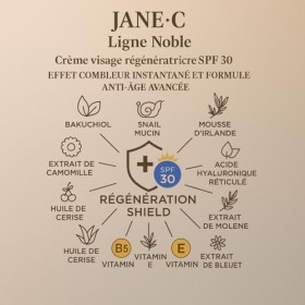 JANE·C Crème Visage Jour Anti-Âge SPF30 Effet Filler – Inspirée de la K-Beauty, avec Bakuchiol, Bave d’Escargot, Acide Hyalur...